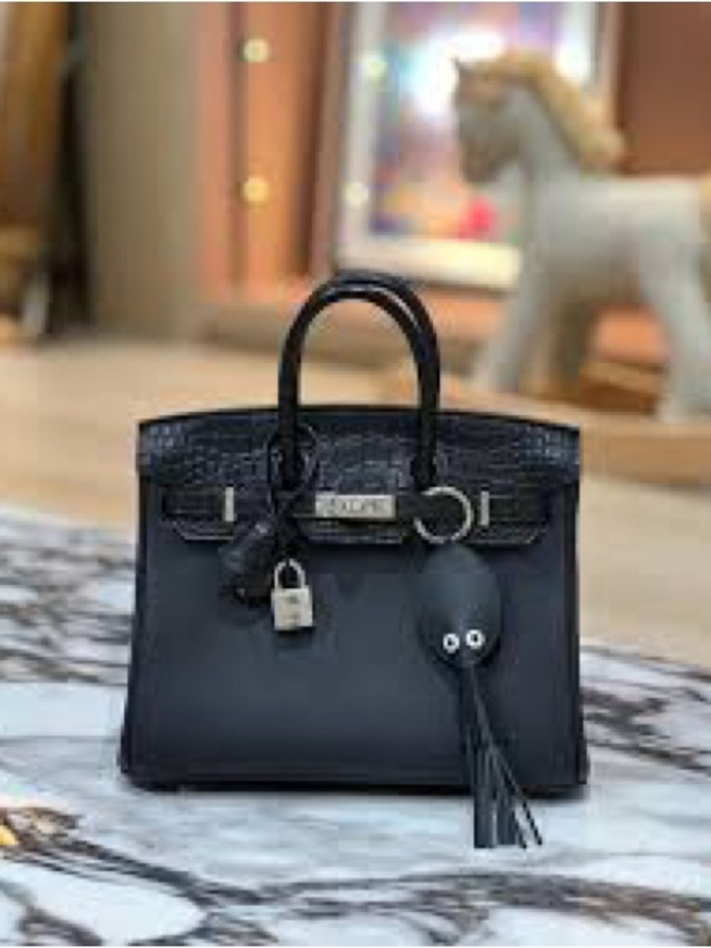 20 CM PHW shiny embossed crocodile touch Birkin mini baby noir Togo black